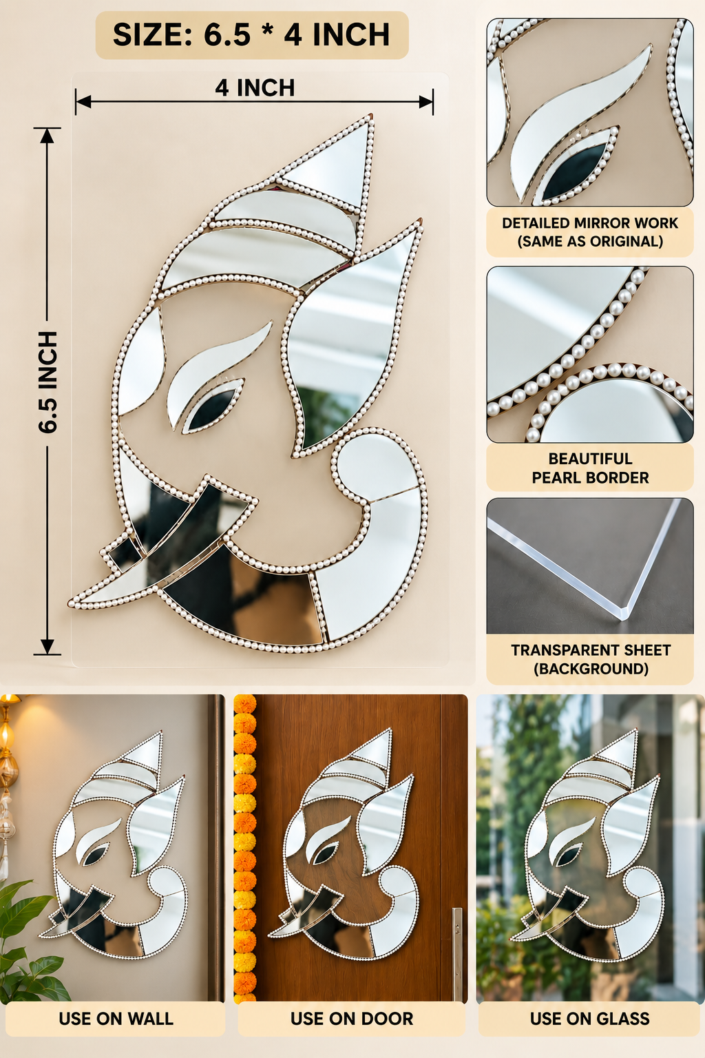 Ready Made Ganesha Silver Mirror Wall Décor for Pooja Room & Festive Decorationst-83