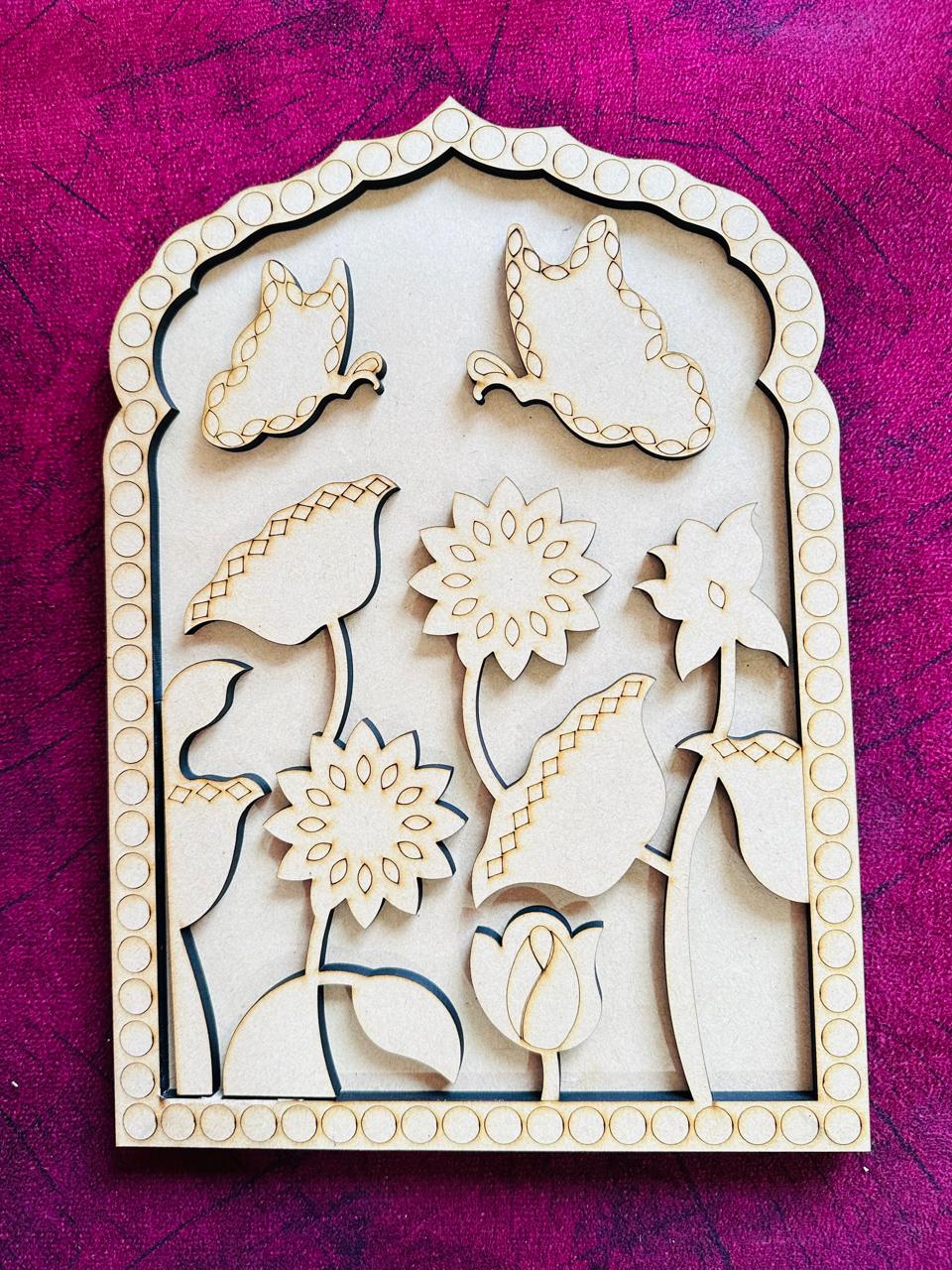 Lotus Butterfly Jharokha MDF Base for Lippan Art-624