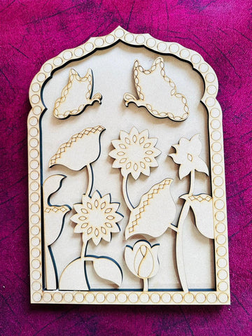 Lotus Butterfly Jharokha MDF Base for Lippan Art-624
