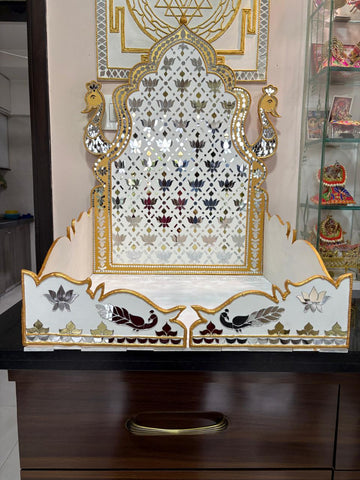 Lotus Peacock Mirror Work Singhasan (Ready Piece) - BAPS-55