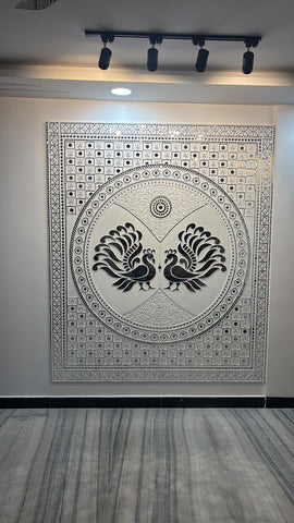 Decorative Round Premarked Peacock MDF With Mirror -562