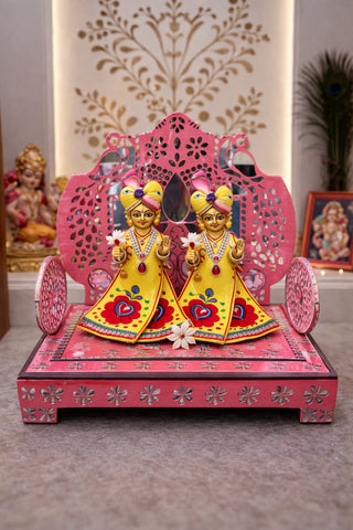 Premarked MDF chowki design with lotus and peacock artwork, decorative wooden platform for Lippan art, Ganpati decoration and DIY craft projects.