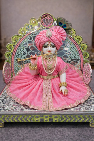 Mayur Lotus Mirror Work Singhasan (Ready Piece) - BAPS-52
