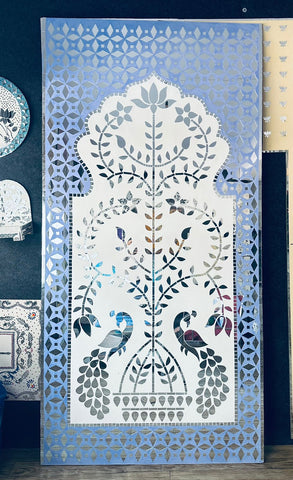 Royal Peacock Floral Event Panel Backdrop  – Wedding Decoration(Only Mirror & Stencil) -1462