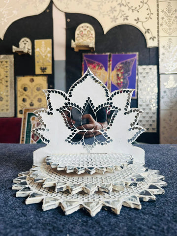Lotus Step Singhasan with Mirror Work (Ready Piece) - BAPS-58