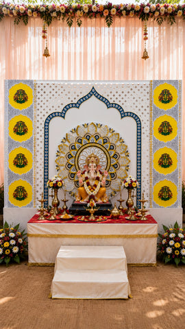 Decorative Wall Panel Set with 30 Inch Round Mandala Mirror Work Centerpiece-BAPS-3