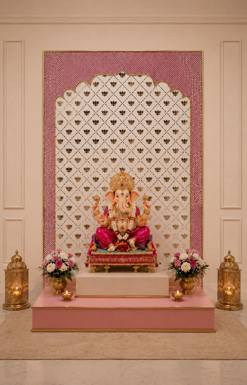 Ready Lotus Arch Mirror Work Decorative Panel (Ready Piece)4* 5 FEET - BAPS-79