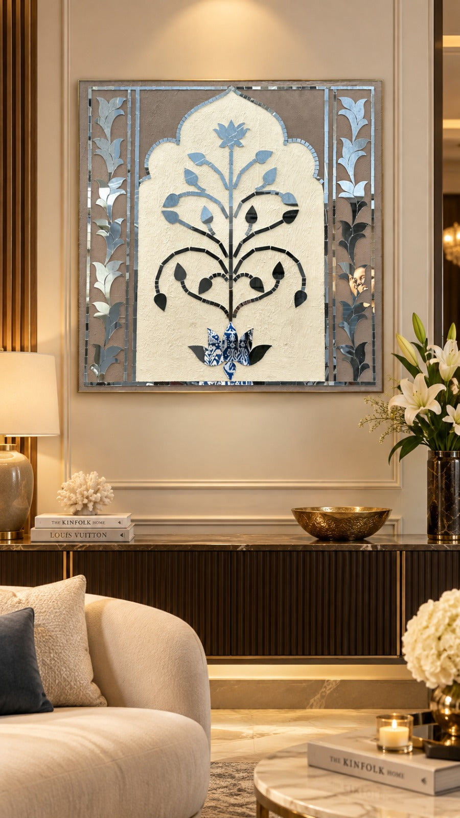 Lotus Tree Mirror Work Ready Piece – Decorative Wall Panel for Home & Event Décor  - BAPS-99