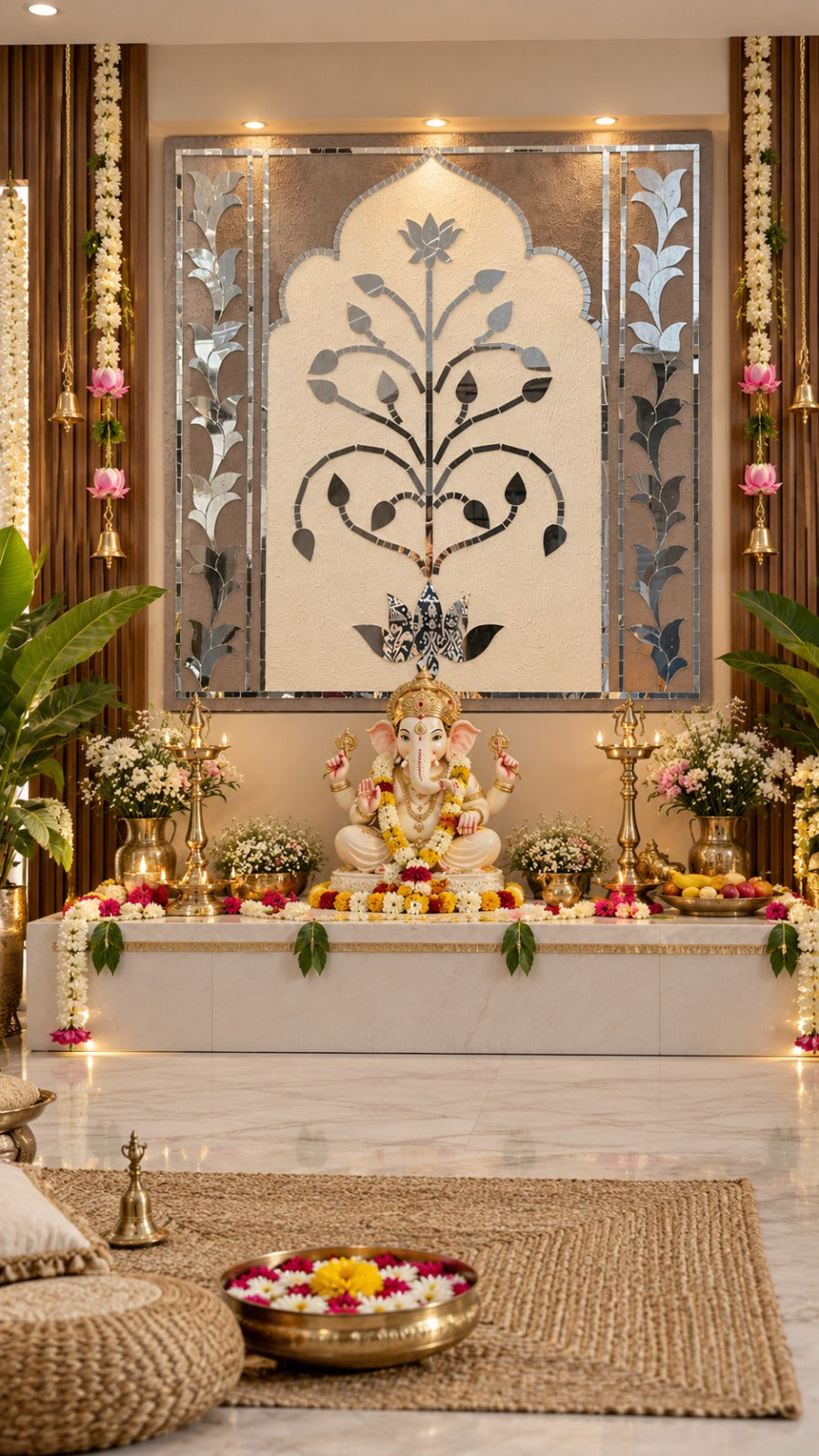 Lotus Tree Mirror Work Ready Piece – Decorative Wall Panel for Home & Event Décor  - BAPS-99