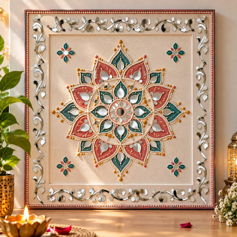 Ready-to-Stick Floral Mirror Design on Transparent Plastic Sheet for Door, Wall & Furniture Decor- ST-29