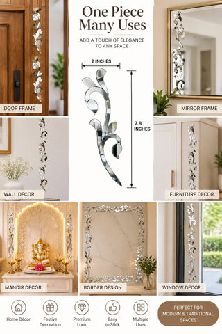 Ready-to-Stick Floral Mirror Design on Transparent Plastic Sheet for Door, Wall & Furniture Decor- ST-29