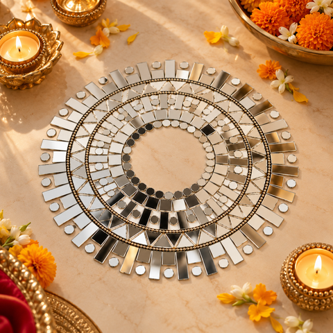 Ready-Made Round  Mirror Design on Transparent Sheet Rangoli  ST-60