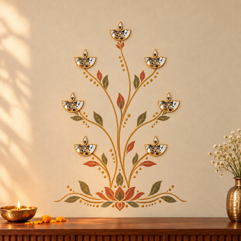 Ready to Use Diya Mirror Patch on Transparent Sheet – Silver or Golden Border Option st-86