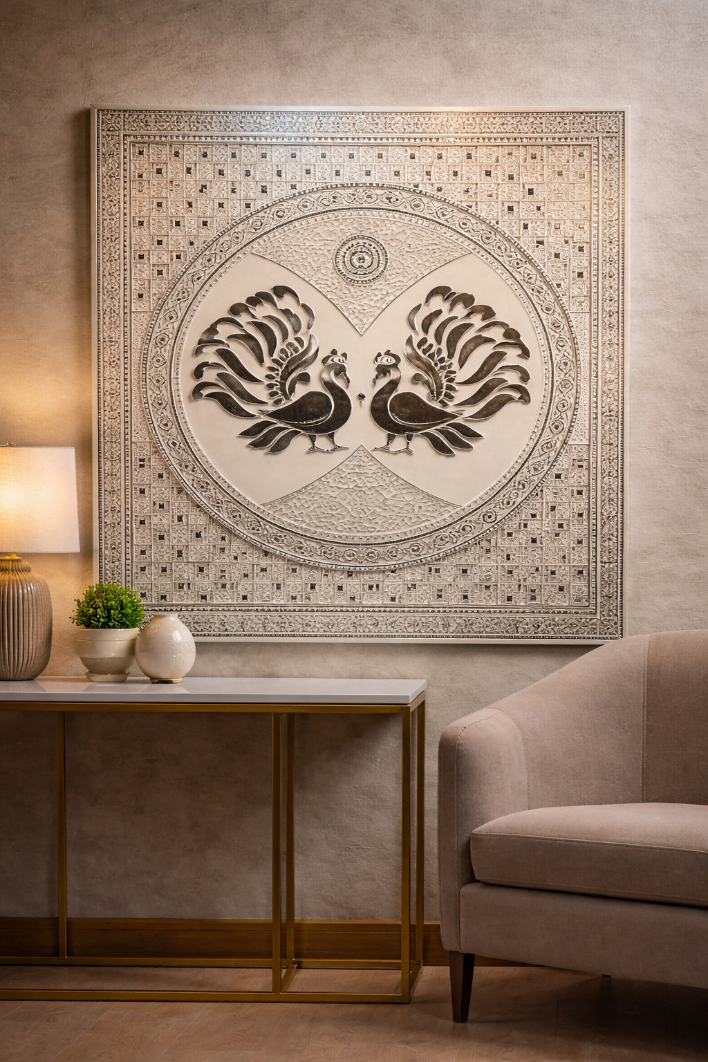 Fancy silver peacock shape mirror M-1215 (only mirror)