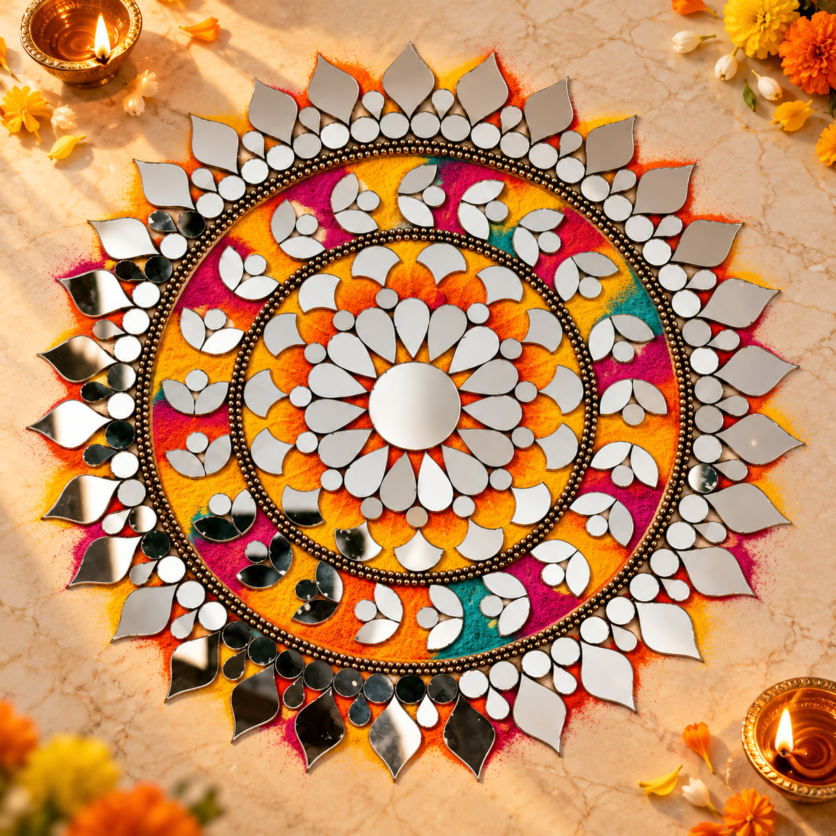 Ready-Made Floral Mandala Mirror Design on Transparent Sheet for Lippan Art ST-51