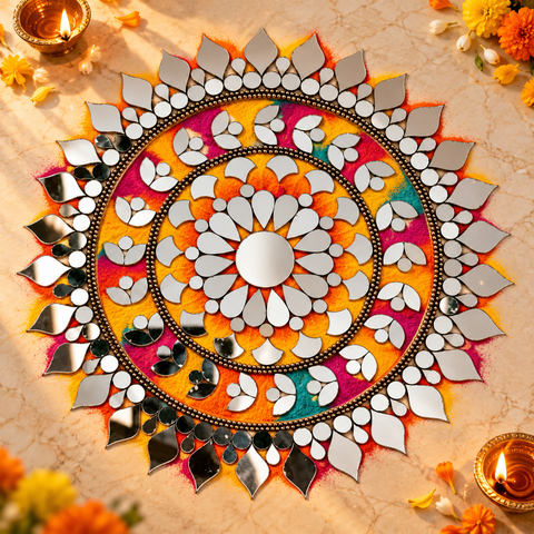 Ready-Made Floral Mandala Mirror Design on Transparent Sheet for Lippan Art ST-51