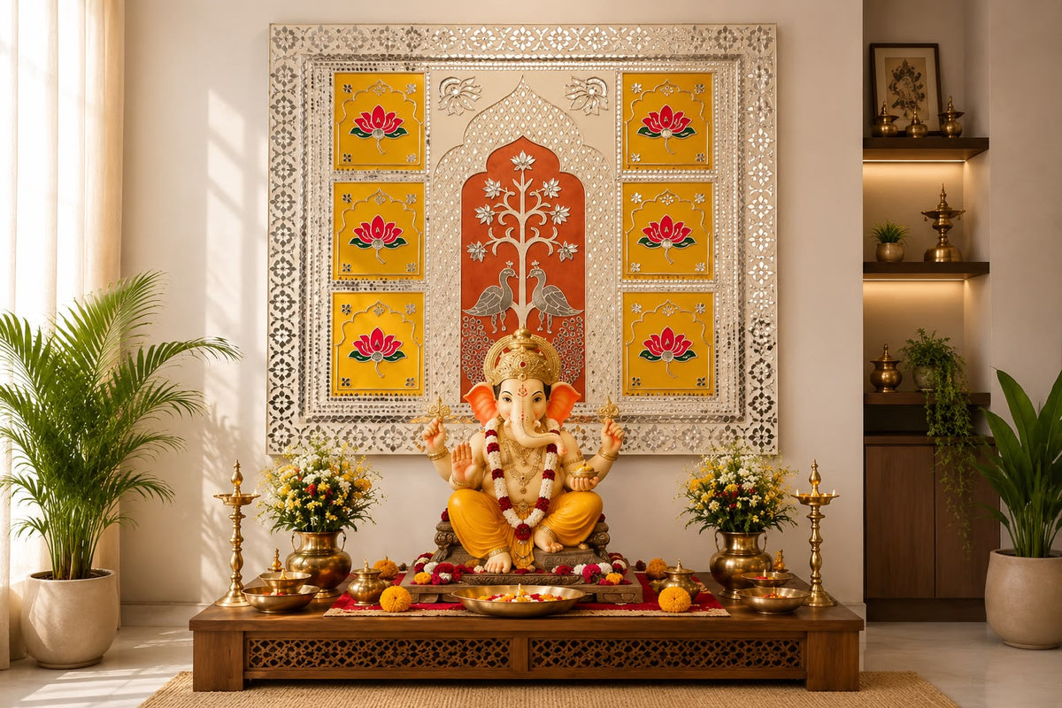 Floral Tree Mirror Work MDF Backdrop (Ready Piece) - BAPS-70