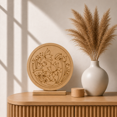 Lotus Garden Round Premarked MDF Base for Lippan Art & DIY Craft-825