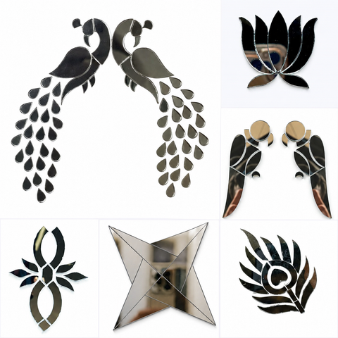 6 Fancy Shape Silver Mirror Kit for Lippan Art, Mirror Work & DIY Crafts -820