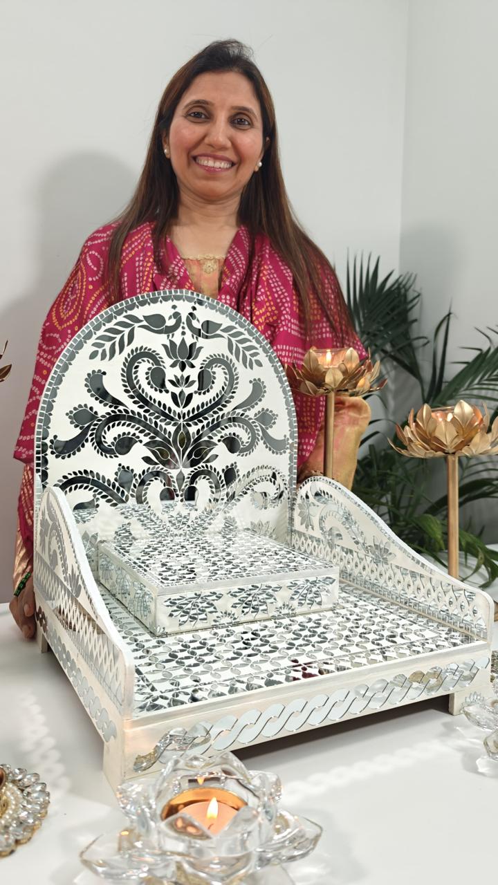Floral Paisley Mirror Work Singhasan (Ready Piece) - BAPS-56