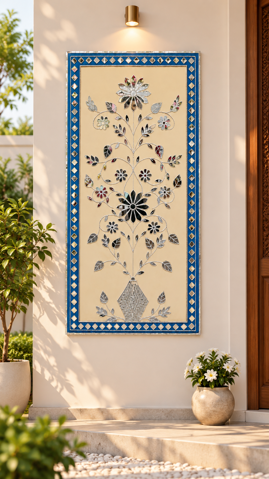 Floral Vase Mirror Work Decorative Panel (Ready Piece) 24*48 inch- BAPS-45