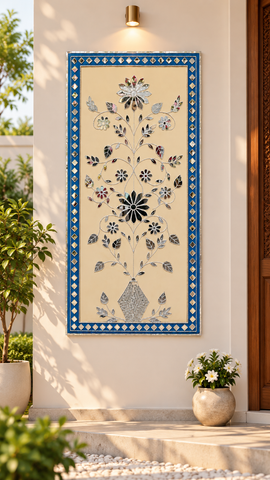 Floral Vase Mirror Work Decorative Panel (Ready Piece) 24*48 inch- BAPS-45