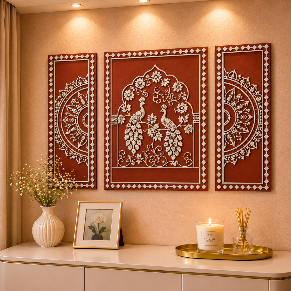 Peacock Floral MDF Decorative Wall Panel Set-769