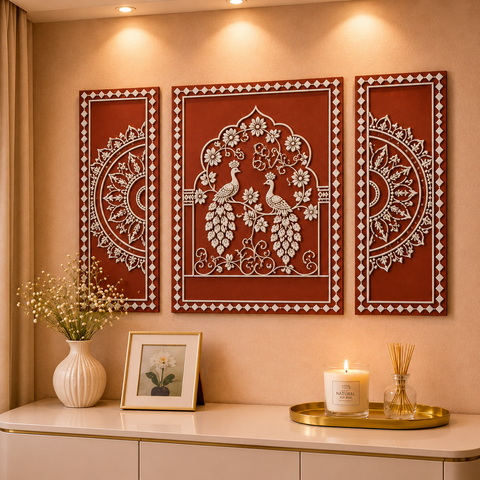 Peacock Floral MDF Decorative Wall Panel Set-769