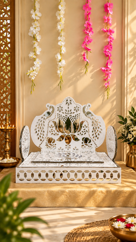 Peacock Lotus Mirror Work Singhasan (Ready Piece)9*6*9 inch - BAPS-54