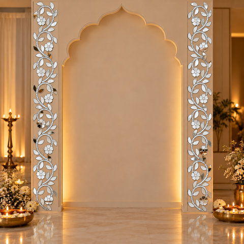 Ready to Use Floral Mirror Lace Patch on Transparent Sheet – Repeatable Border Design with Silver or Golden Border Option