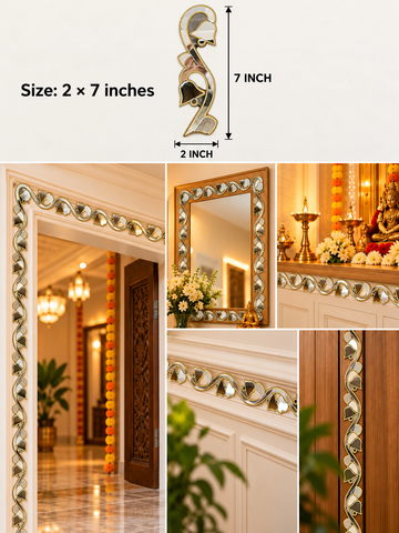 2 x 7 Inch Ready to Use Bell Mirror Lace Patch on Transparent Sheet – Decorative Border with Silver or Golden Border Option-96