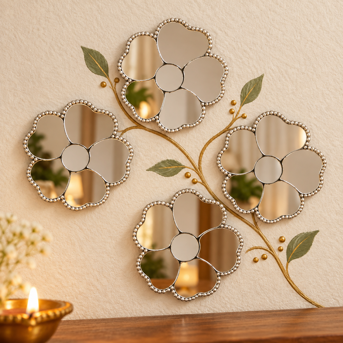 Flower Shape Mirror Wall Decor – Ready Made Decorative Mirror Piece ST-43