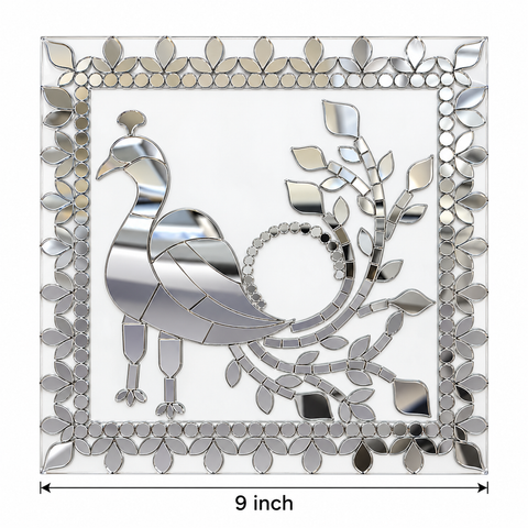Premium Peocock Mirror Square Rangoli for Decore Ready Piece ST-82