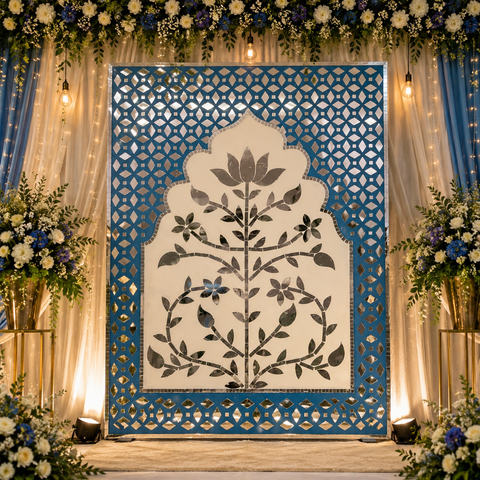 Lotus Tree Jharokha Mirror Work Decorative Panel (Ready Piece) -BAPS-61