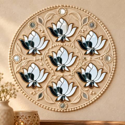 Ready-Made Silver Mirror Lotus Wall Décor Piece ST-65