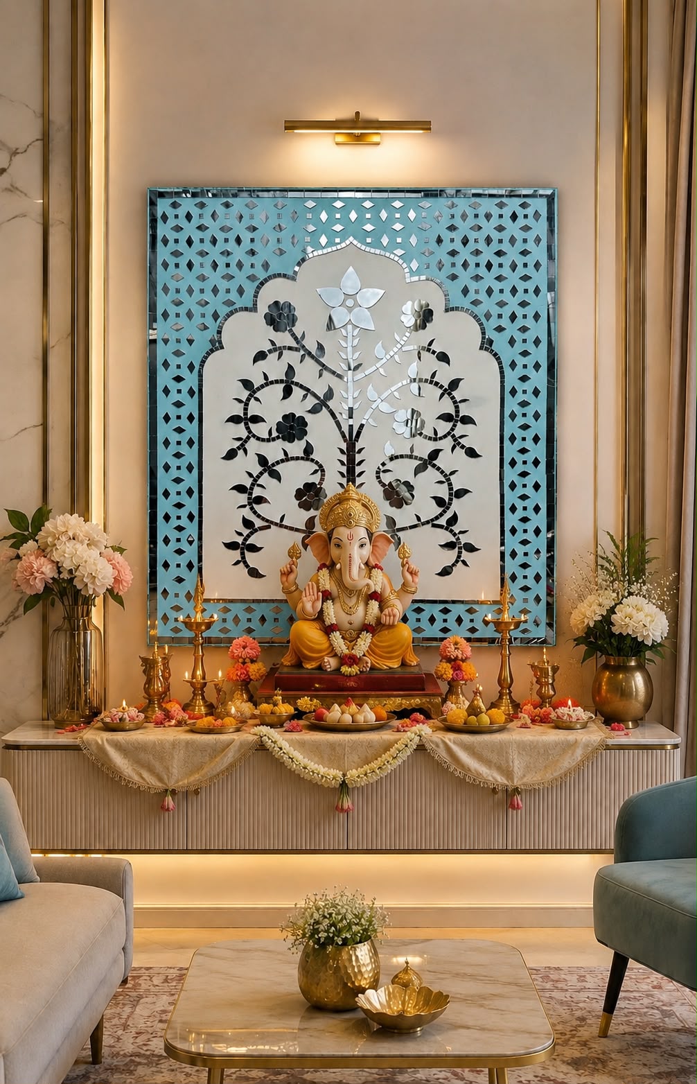 Floral Tree Arch Mirror Work MDF Backdrop (Ready Piece) - BAPS-69