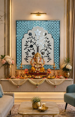 Floral Tree Arch Mirror Work MDF Backdrop (Ready Piece) - BAPS-69