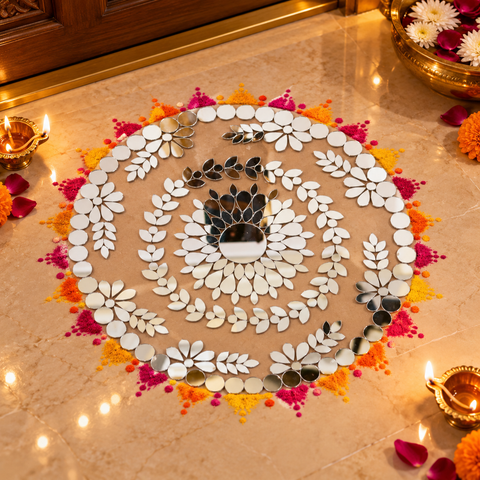 Premium Floral Mirror Rangoli Ready Piece for Home Décor ST-73