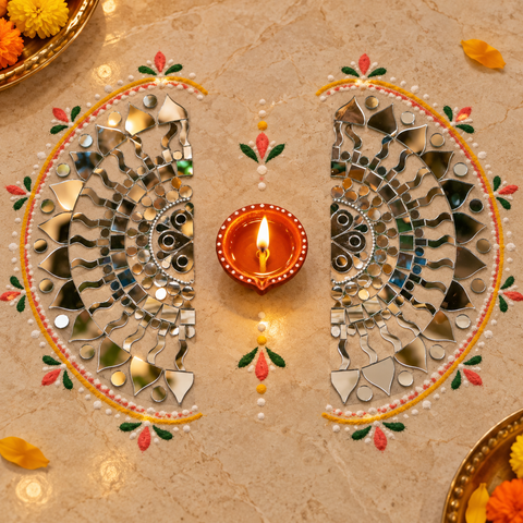 Ready-Made Floral Mirror Rangoli Décor Piece ST-72