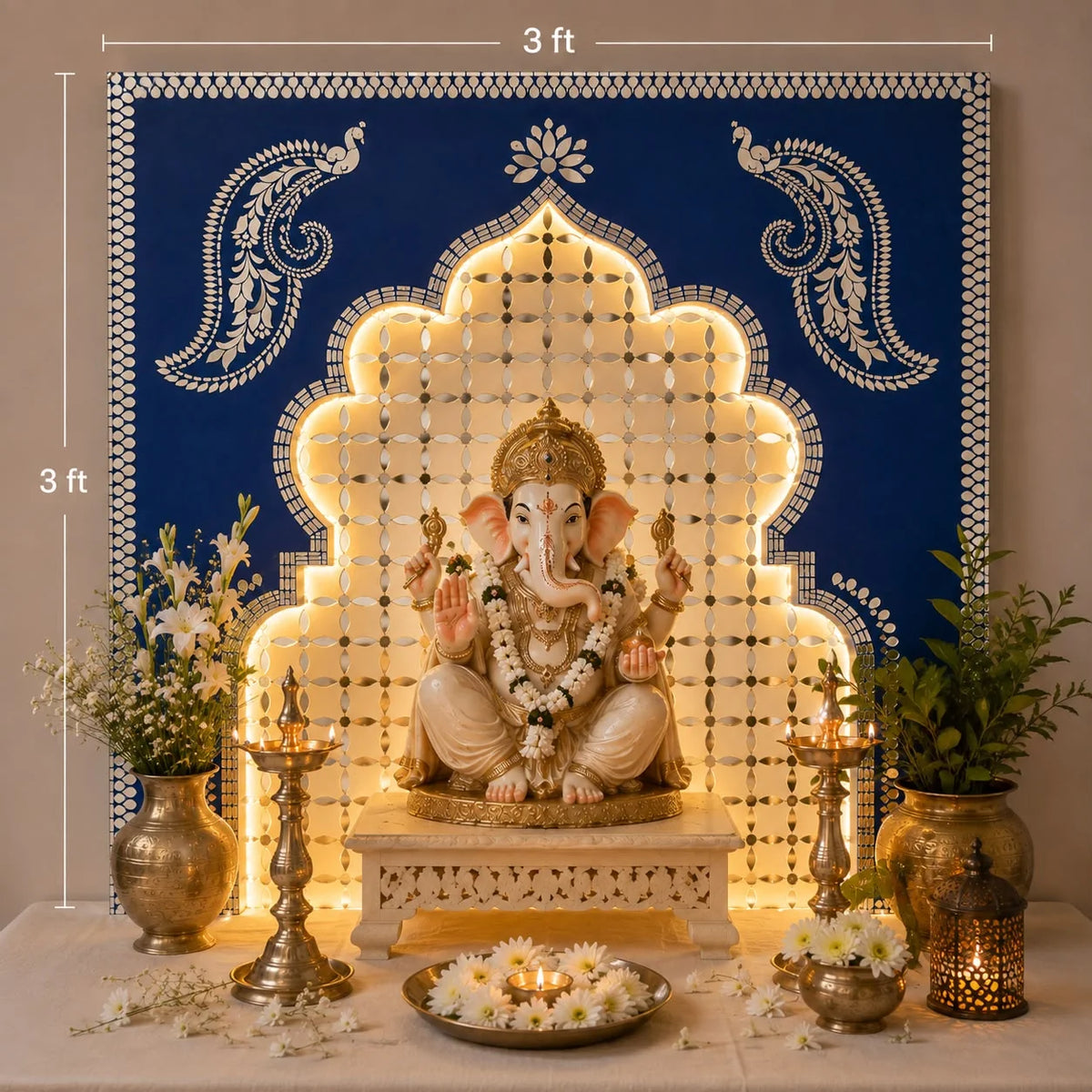 Ready Peacock Mirror Work Decorative Panel with Arch Design for Wall Décor & Backdrop (Ready Piece) 36 * 36 INCH- BAPS-78