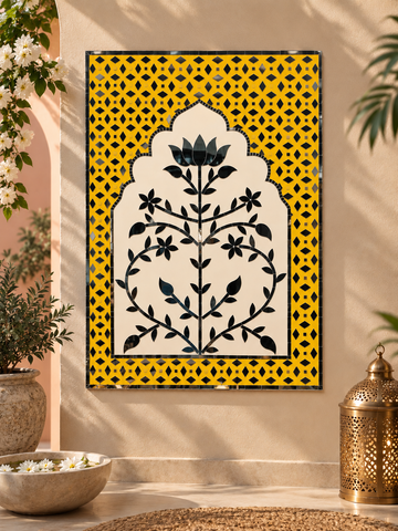 Floral Arch Mirror Design with Stencil – DIY Lippan Art & Mirror Work Set (Mirror & Stencil Included) 3 * 4 FEET–1375