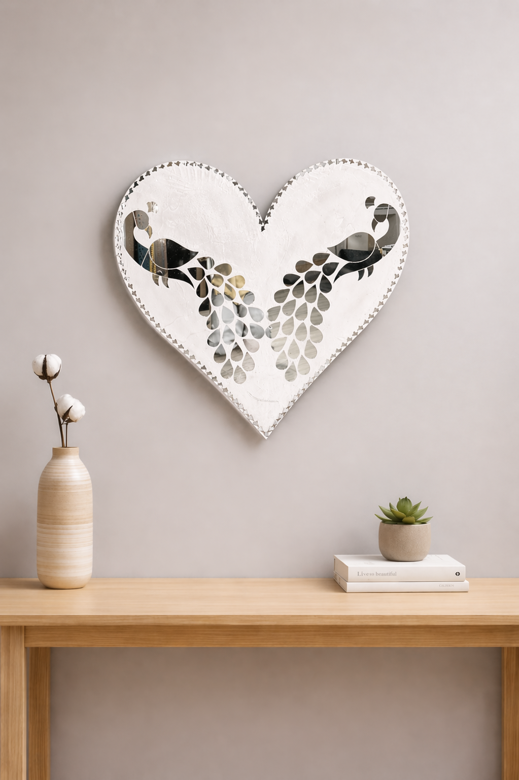 Peacock Mirror Stencil Panel – Premium Lippan Art Design-1461
