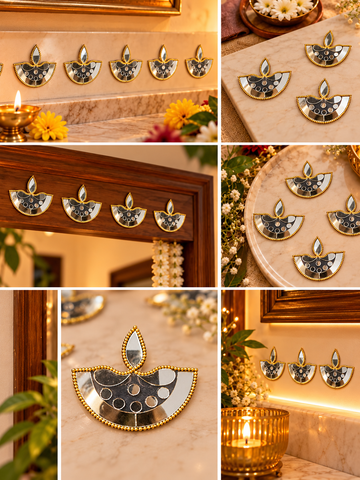 Ready to Use Diya Mirror Patch on Transparent Sheet – Silver or Golden Border Option st-86
