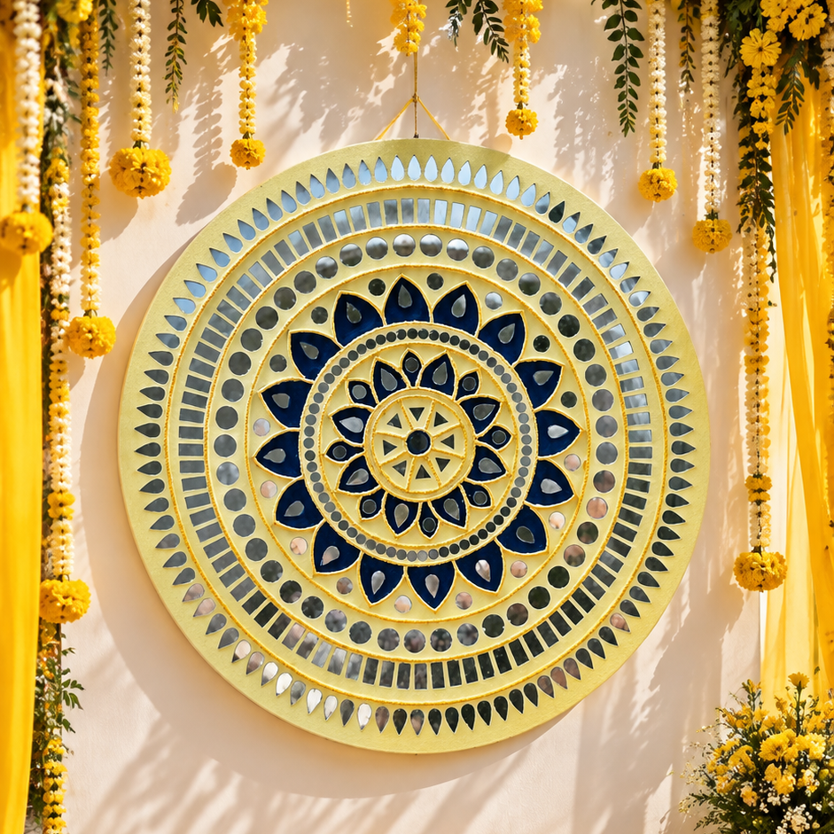 Round Mandala Mirror Work Ready Wall Décor 2 FEET - BAPS-86