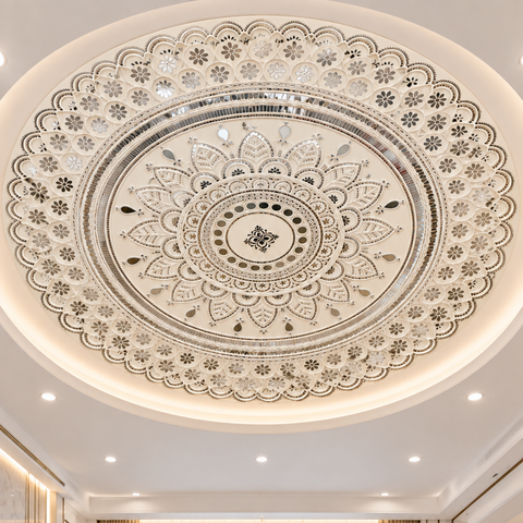 Round Shape Mandala Clay & Mirror Work Wall Art Ready Piece Event & Wedding Backdrop 6 Feet(72 inch)-BAPS-22