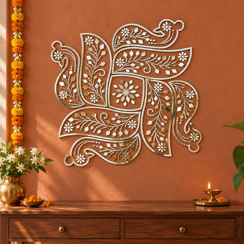 Paisley Design Transparent Sheet with Silver Mirrors for DIY Rangoli & Festive Décor--1803