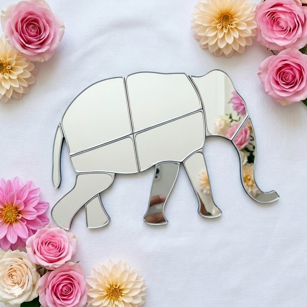 Elephant shape silver mirror for Lippan art, mirror work decoration, wall décor, rangoli design, and traditional DIY craft projects.