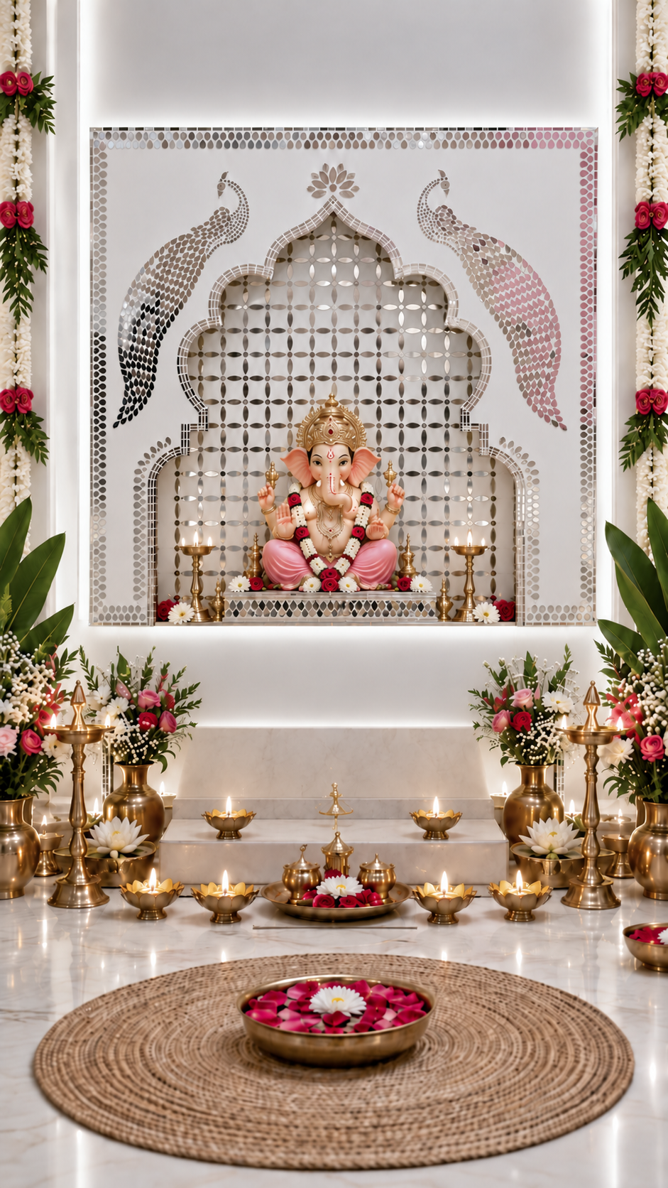 Peacock Arch Mirror Work MDF Backdrop (Ready Piece)36 * 36 INCH - BAPS-72