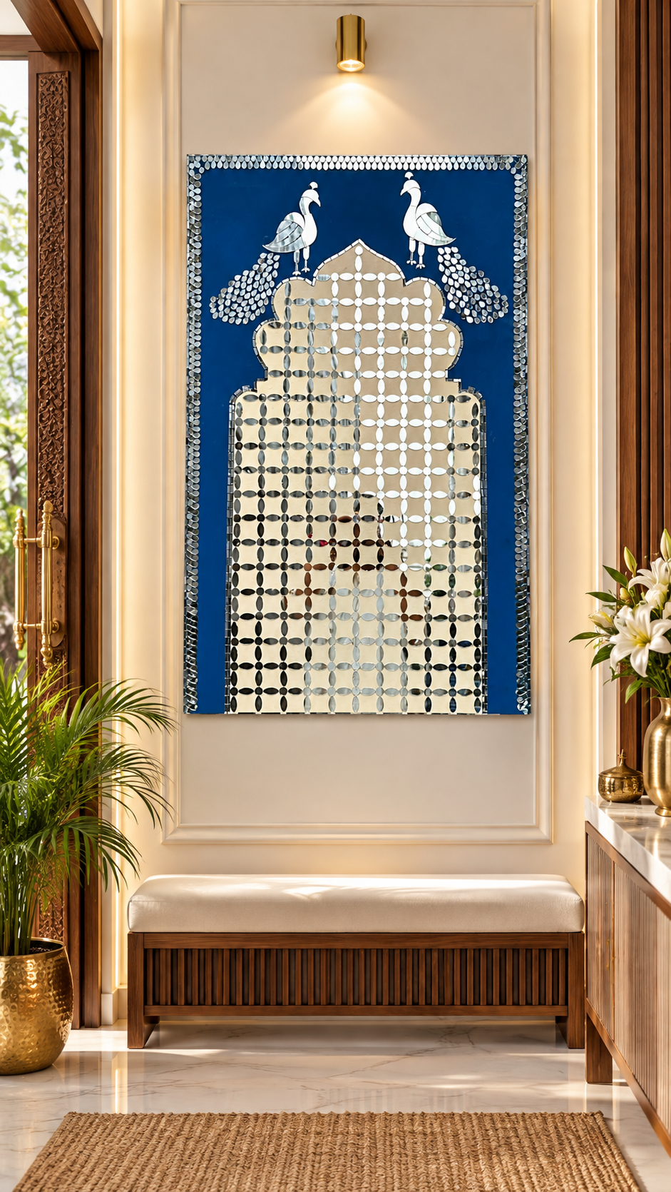 Peacock Arch Mirror Work MDF Backdrop (Ready Piece)2 * 3 FEET - BAPS-75