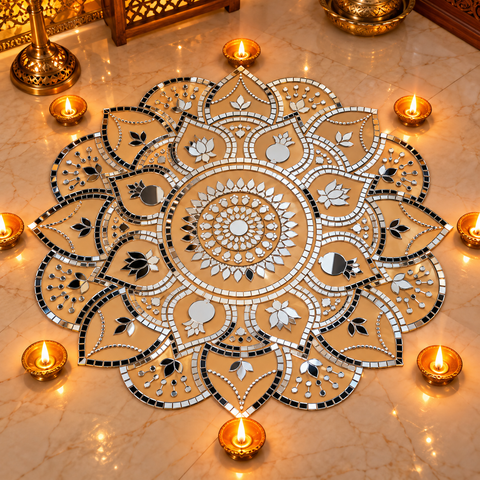 Transparent Paper Mirror Rangoli – Ready-Made Decorative Mirror Rangoli for Décor ST-39